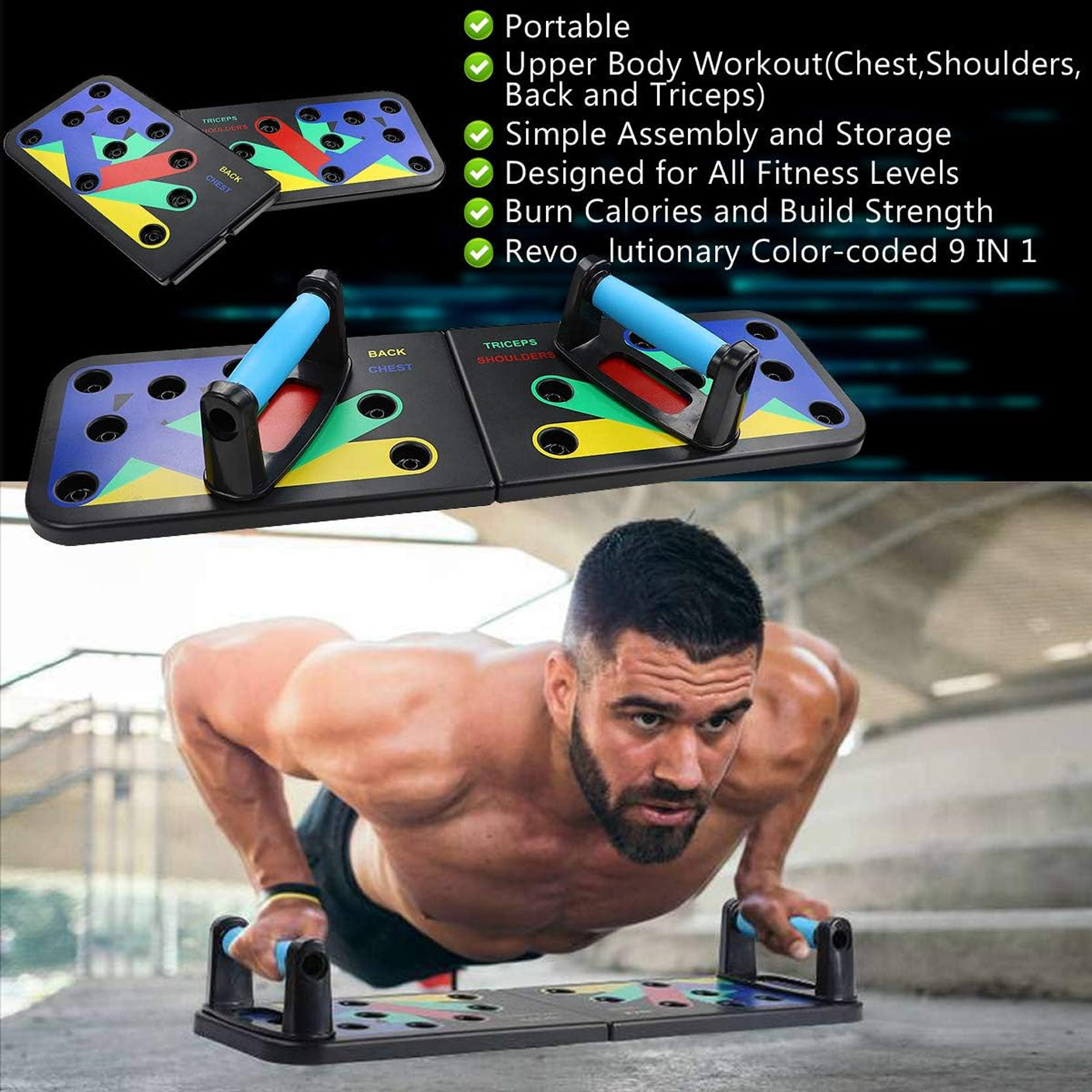 Push Up Rack Board Men Women 9 in 1 Body Building Fitness Exercise Workout Push-up Stands