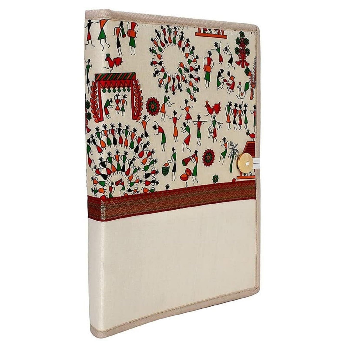 Printed Fabric File Folder for Certificate, Document Holder, Jute Conference Folder (Size: A4, Color: Multicolor Warli Printed) (Pack of 2)