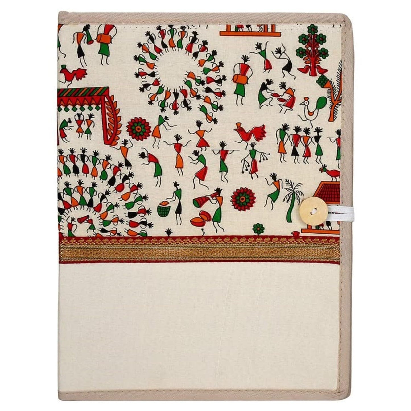 Printed Fabric File Folder for Certificate, Document Holder, Jute Conference Folder (Size: A4, Color: Multicolor Warli Printed) (Pack of 2)