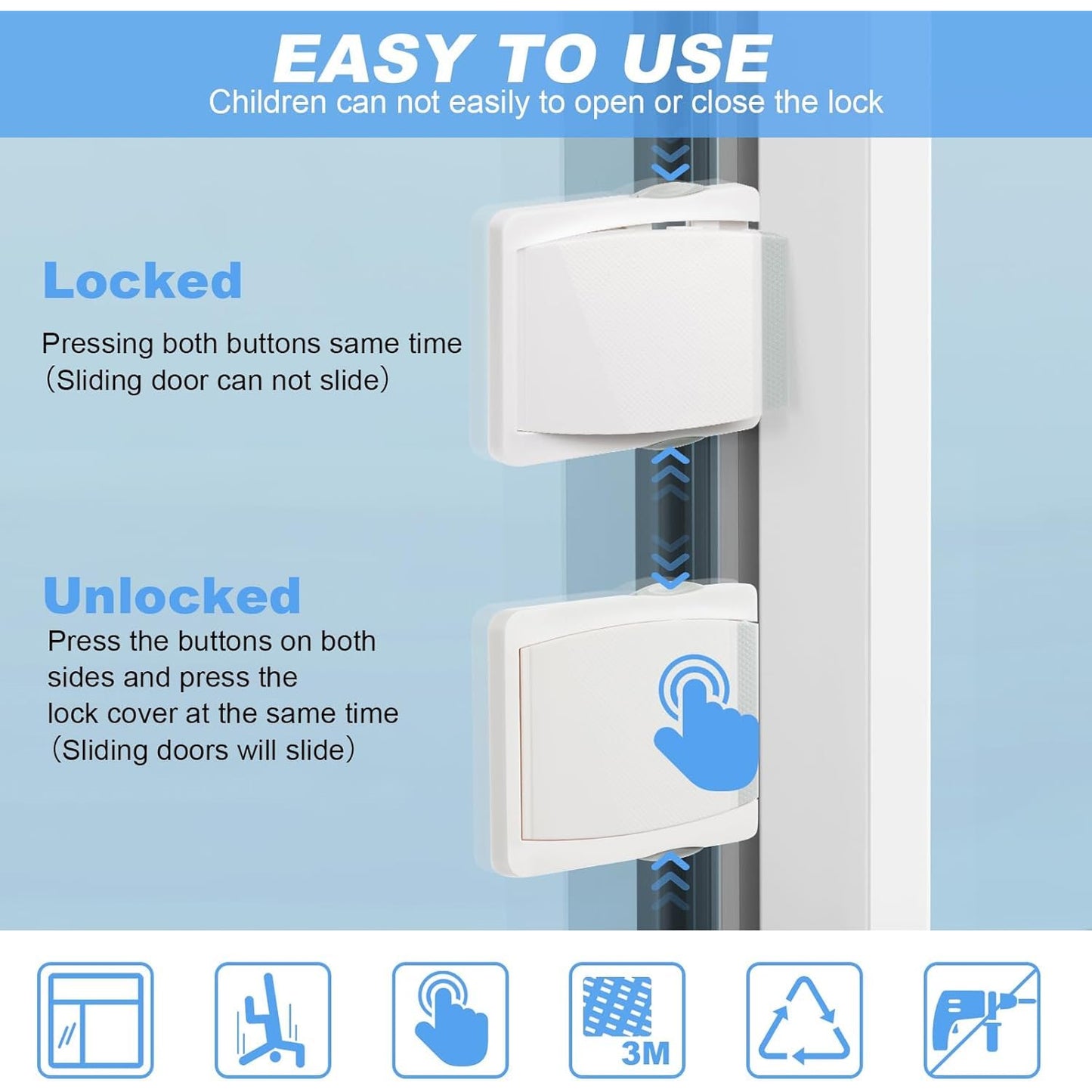 Plastic Child Safe Security Window Door Sash Lock Safety Lever Handle Sweep Latch