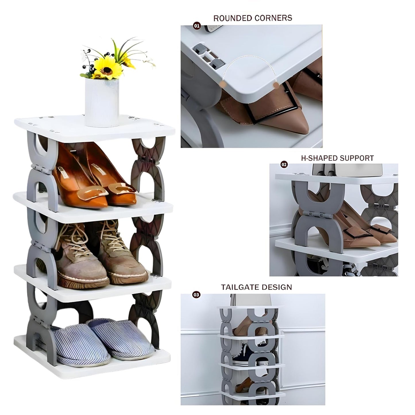 Multi-Purpose Stackable Shoe Rack Adjustable Slots