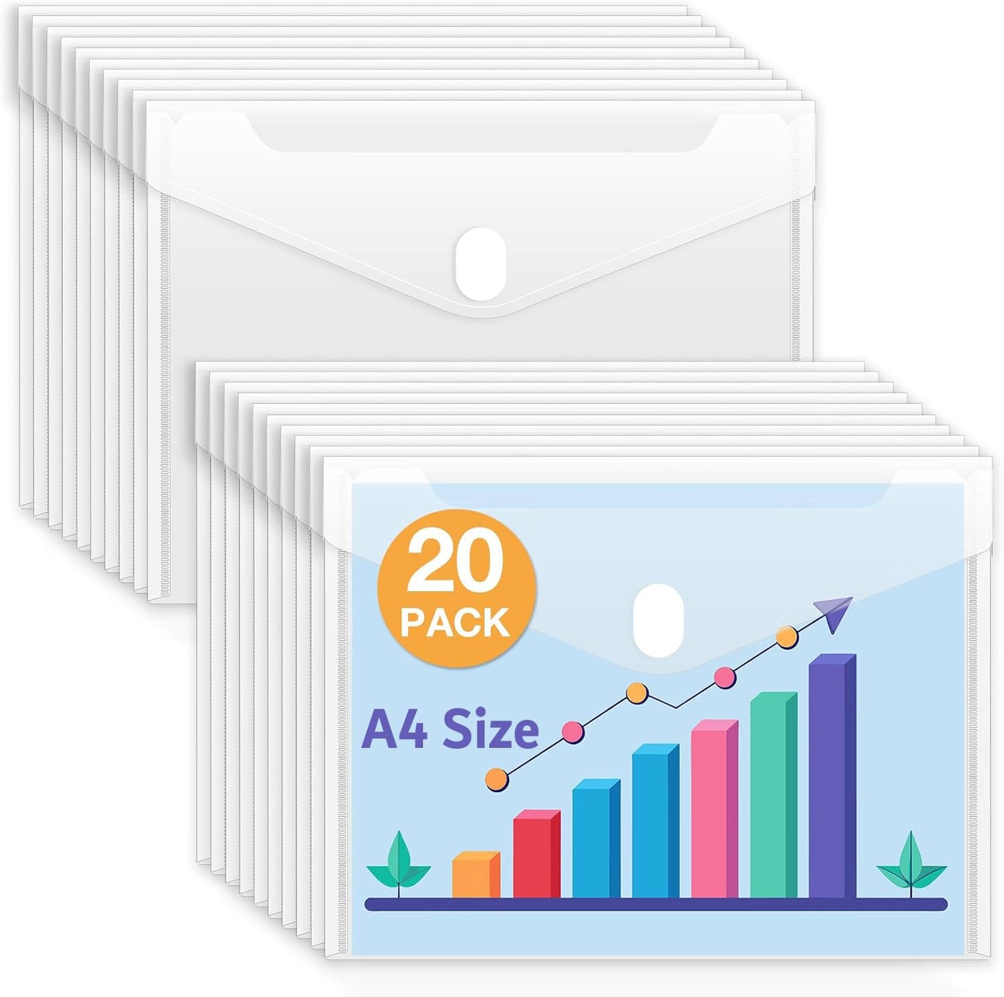 A4 Legal Side Opening Document File Bag, My Clear Plastic Container White - Multipurpose (Pack of 20)