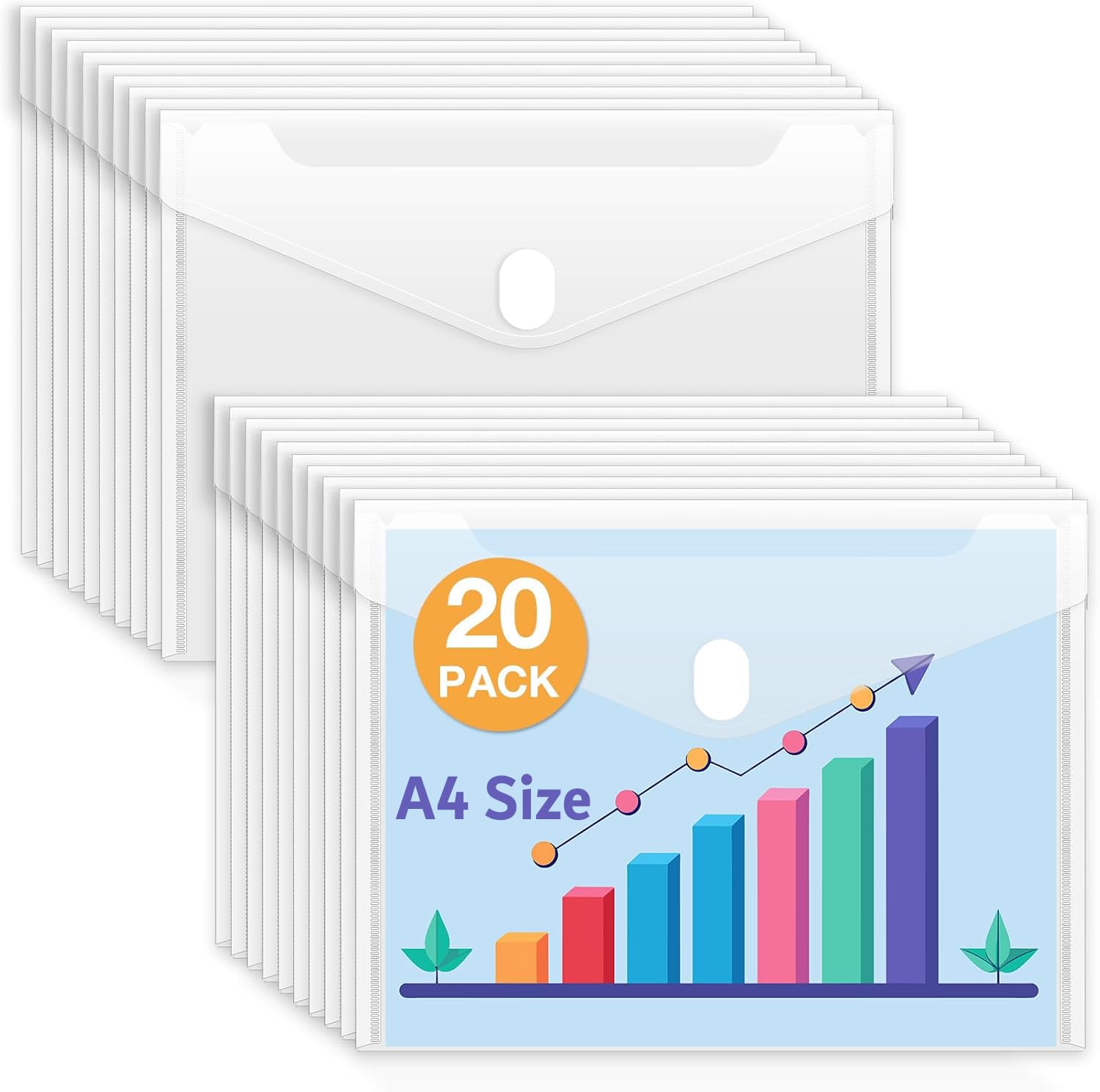 A4 Legal Side Opening Document File Bag, My Clear Plastic Container White - Multipurpose (Pack of 20)
