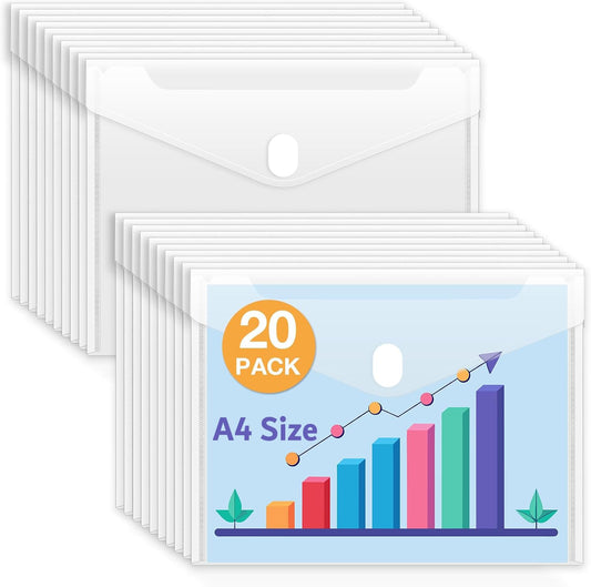 A4 Legal Side Opening Document File Bag, My Clear Plastic Container White - Multipurpose (Pack of 20)