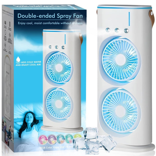 Portable Fan Double Ended Spray Fan Desk Fan with Cooler USB Rechargeable Mini Desktop Table Cooling Fan