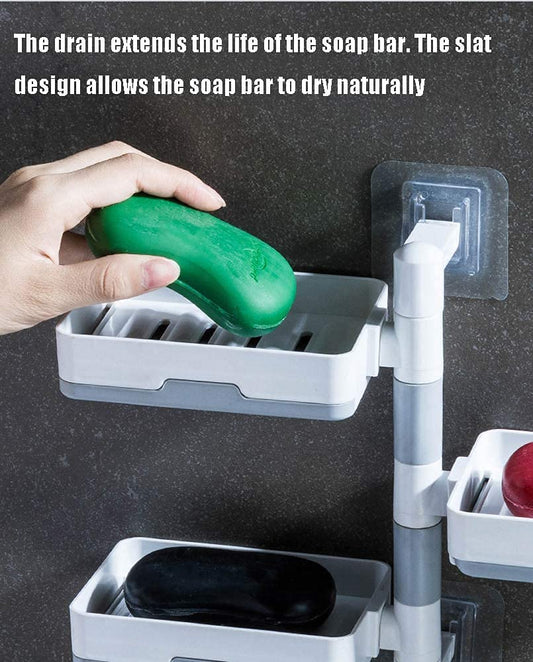 Super Powerful Self-Adhesive 3 Layer Soap Dish Holder For Bathroom Shower And Kitchen Wall Mounted Rotatable Soap Holder Saver Box Storage