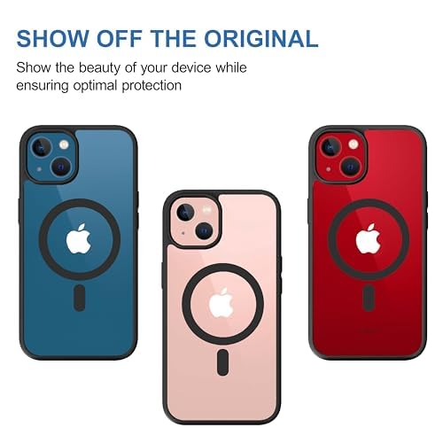 iPhone 13 Magnetic Transparent Case | Shock Proof Design & Camera Protection | Magsafe Wireless Charging case for Apple iPhone 13 | Sleek Hard Crystal Cover - Black (Back)