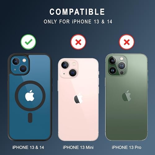iPhone 13 Magnetic Transparent Case | Shock Proof Design & Camera Protection | Magsafe Wireless Charging case for Apple iPhone 13 | Sleek Hard Crystal Cover - Black (Back)