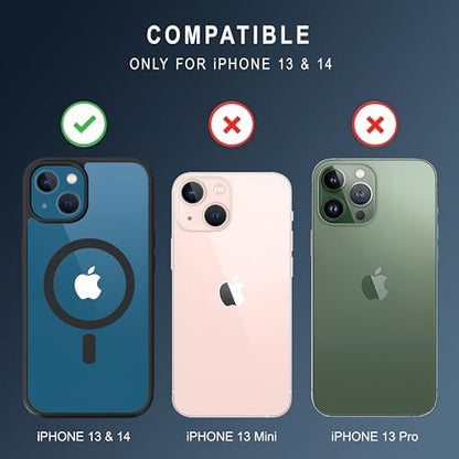 iPhone 13 Magnetic Transparent Case | Shock Proof Design & Camera Protection | Magsafe Wireless Charging case for Apple iPhone 13 | Sleek Hard Crystal Cover - Black (Back)