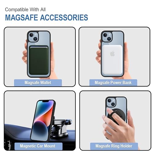 iPhone 13 Magnetic Transparent Case | Shock Proof Design & Camera Protection | Magsafe Wireless Charging case for Apple iPhone 13 | Sleek Hard Crystal Cover - Black (Back)