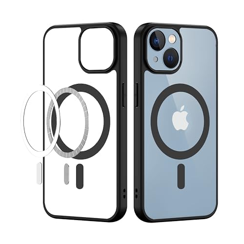 iPhone 13 Magnetic Transparent Case | Shock Proof Design & Camera Protection | Magsafe Wireless Charging case for Apple iPhone 13 | Sleek Hard Crystal Cover - Black (Back)