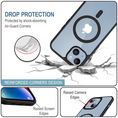 iPhone 13 Magnetic Transparent Case | Shock Proof Design & Camera Protection | Magsafe Wireless Charging case for Apple iPhone 13 | Sleek Hard Crystal Cover - Black (Back)