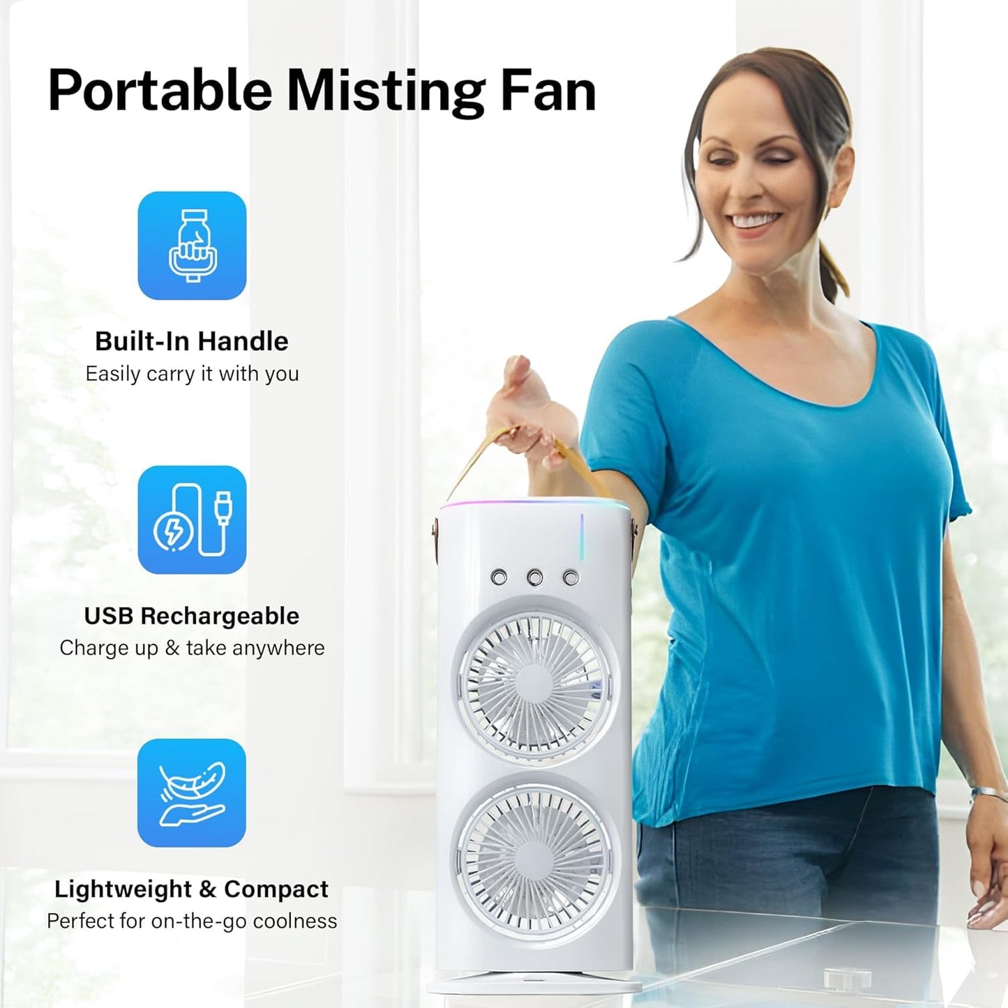 Portable Fan Double Ended Spray Fan Desk Fan with Cooler USB Rechargeable Mini Desktop Table Cooling Fan