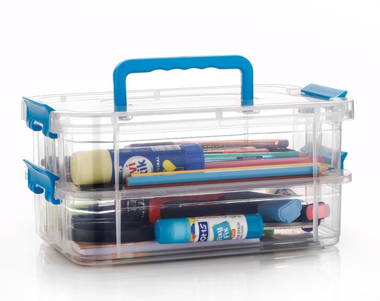 2 Layer Stack & Carry Box,Transparent Rectangular Multi Utility Detachable