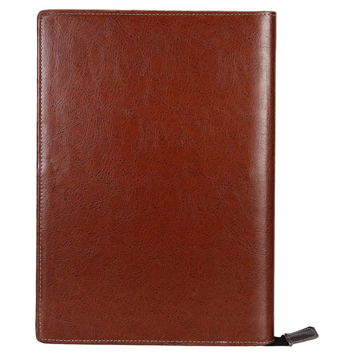 Mixed‑brown leatherette folder open with certificate inserted into transparent sleeve and interior card/pen holders