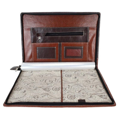 Plain brown leatherette folder cover with embossed branding