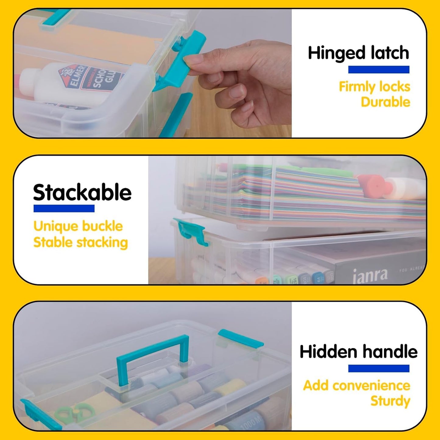2 Layer Stack & Carry Box,Transparent Rectangular Multi Utility Detachable