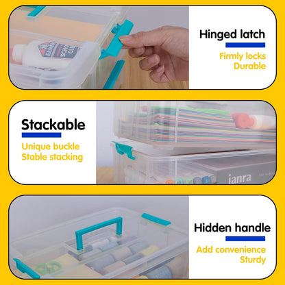 2 Layer Stack & Carry Box,Transparent Rectangular Multi Utility Detachable