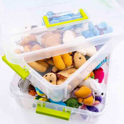 2 Layer Stack & Carry Box,Transparent Rectangular Multi Utility Detachable