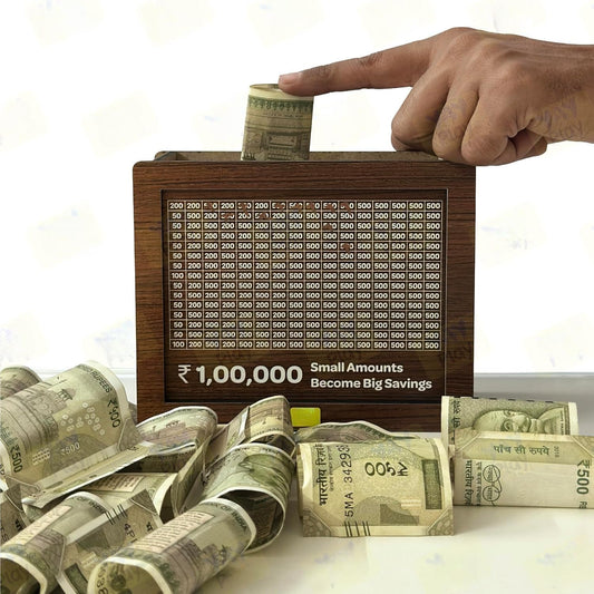 Wooden Money Piggy Bank, Money Saving Box, Gullak Rs.100000 Goal Tracker