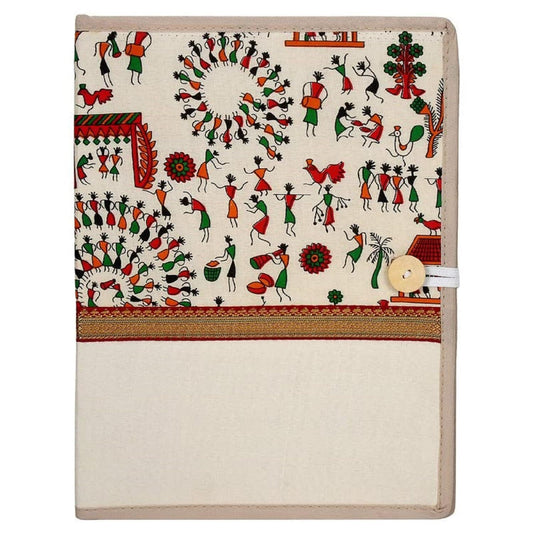 Printed Fabric File Folder for Certificate, Document Holder, Jute Conference Folder (Size: A4, Color: Multicolor Warli Printed) (Pack of 2)