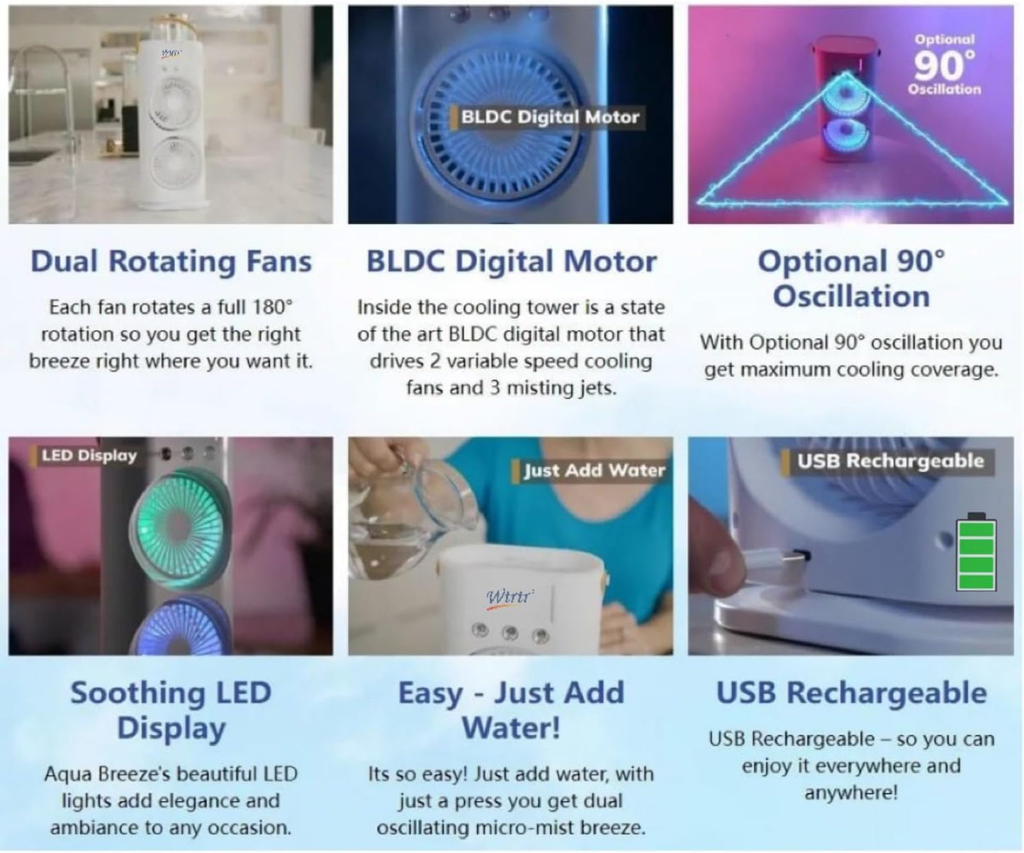 Portable Fan Double Ended Spray Fan Desk Fan with Cooler USB Rechargeable Mini Desktop Table Cooling Fan