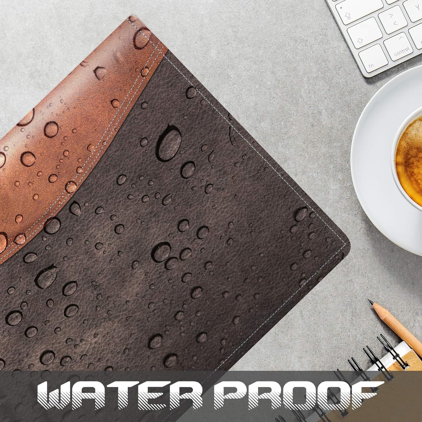 Elegant brown leatherette file folder with stitched finish and embossed logo on front cover