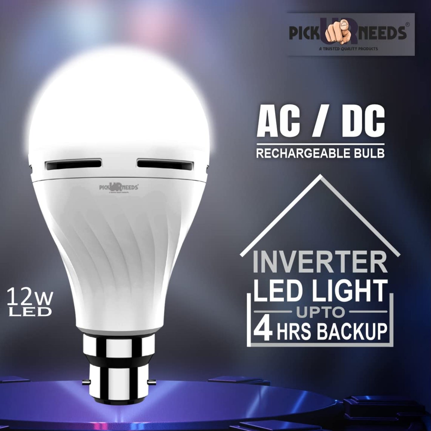 Rechargeable LED Inverter AC/DC Bulb 12W B22 D 4 hrs Bulb Emergency Light