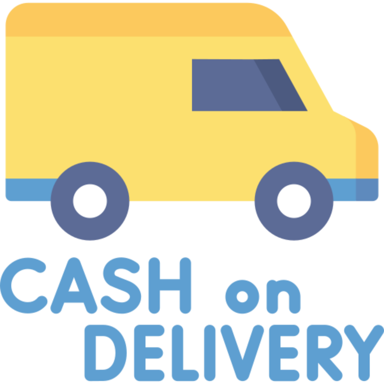 Yellow delivery van with 'Cash on Delivery' text on a white background